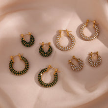 Load image into Gallery viewer, Crystal Dream Earrings from Silani – small, hypoallergenic elegant earrings featuring emerald green and crystal stones with gold accents. Perfect for adding a touch of sophistication to any outfit.