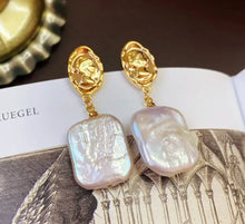 Load image into Gallery viewer, Retro Square Freshwater Pearl Drop Earrings
