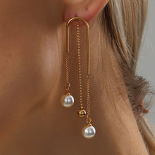 Load image into Gallery viewer, Gold Pearl Tassel Earrings
